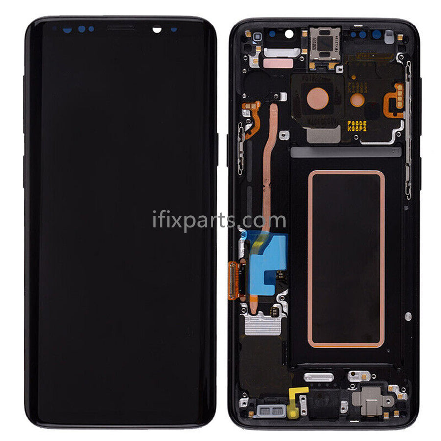 Black OLED Display Screen Assembly With Frame For Samsung S9 G960
